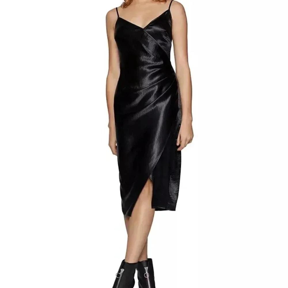 BCBGeneration Black Satin Midi Dress 4